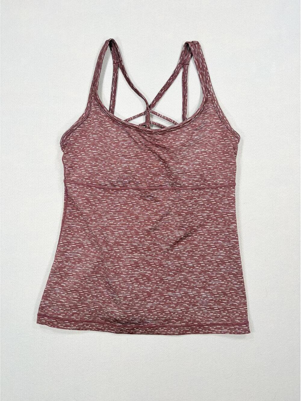 prAna Delicate Yoga Tank L Pink Burgundy Space Dye Strappy Cage Back Bra Top